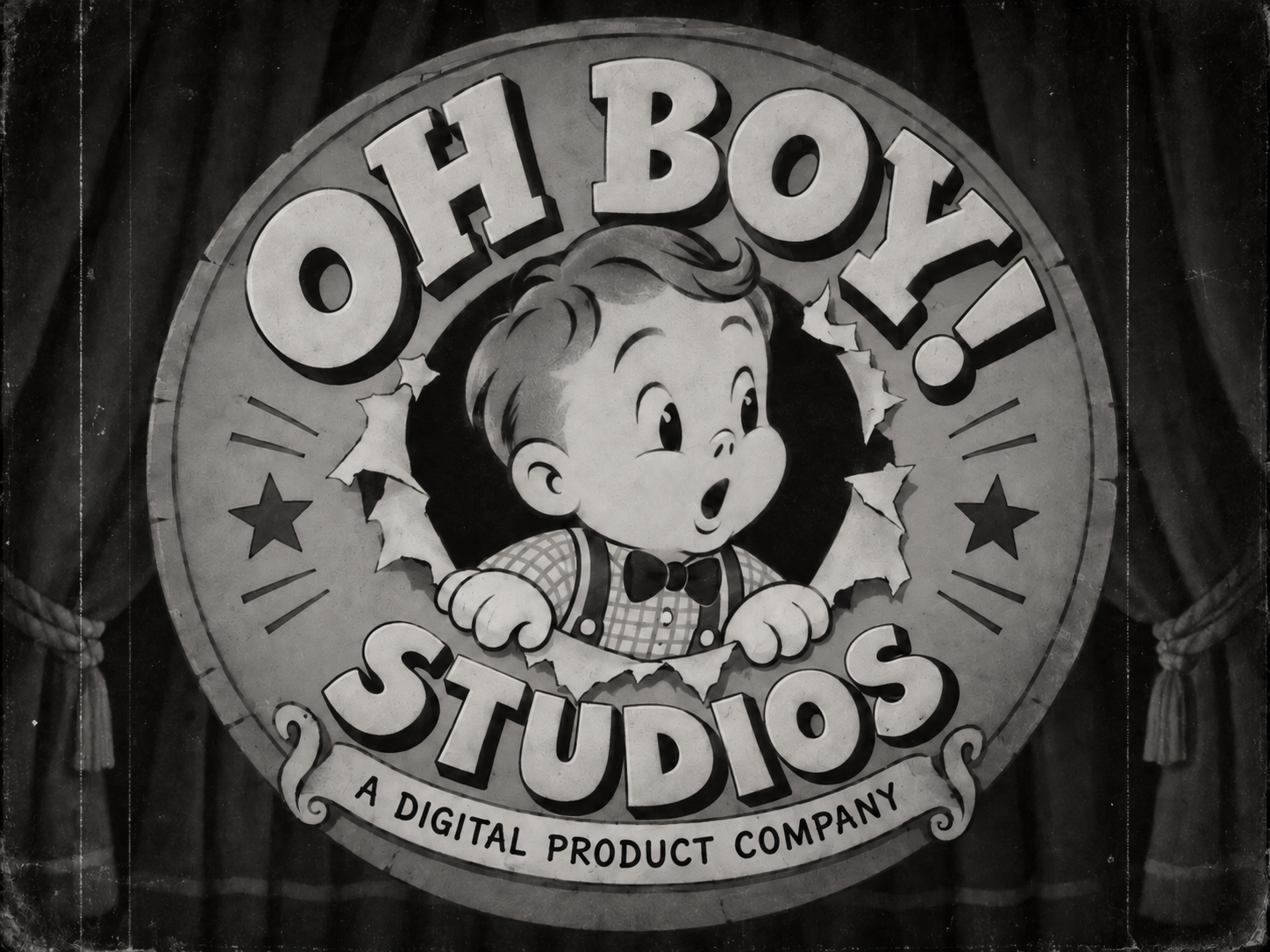 Vintage Oh Boy! Studios cartoon logo — A Digital Product Company